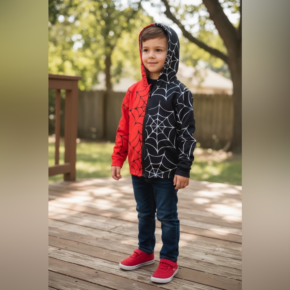 Kids Red and Black Spider Web Hoodie (5T)